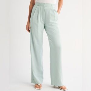 Abercrombie & Fitch Curve Love Sloane Linen-Blend Wide Leg Pants Green Size M
